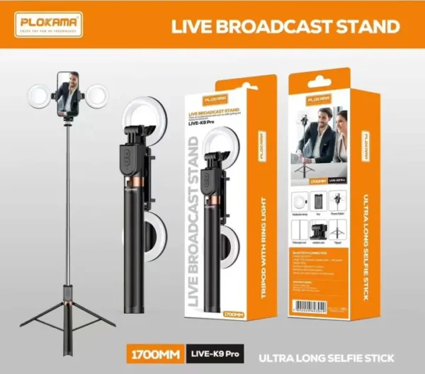 img_6a0952d3e6f80_2_1778995923 Plokama LIVE-K9 Pro 1700mm Ultra Long Selfie Stick with Tripod Stand & Ring Light – Adjustable, Portable for Mobile Vlogging & Live Streaming